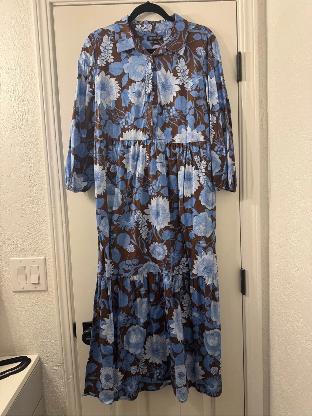 Rachel Zoe Blue and Brown Floral Midi Dress
